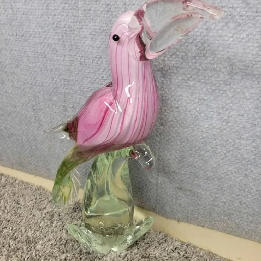 Cristalleria Ann Primrose Murano Collection Glass Murano Style Pink Toucan Bird